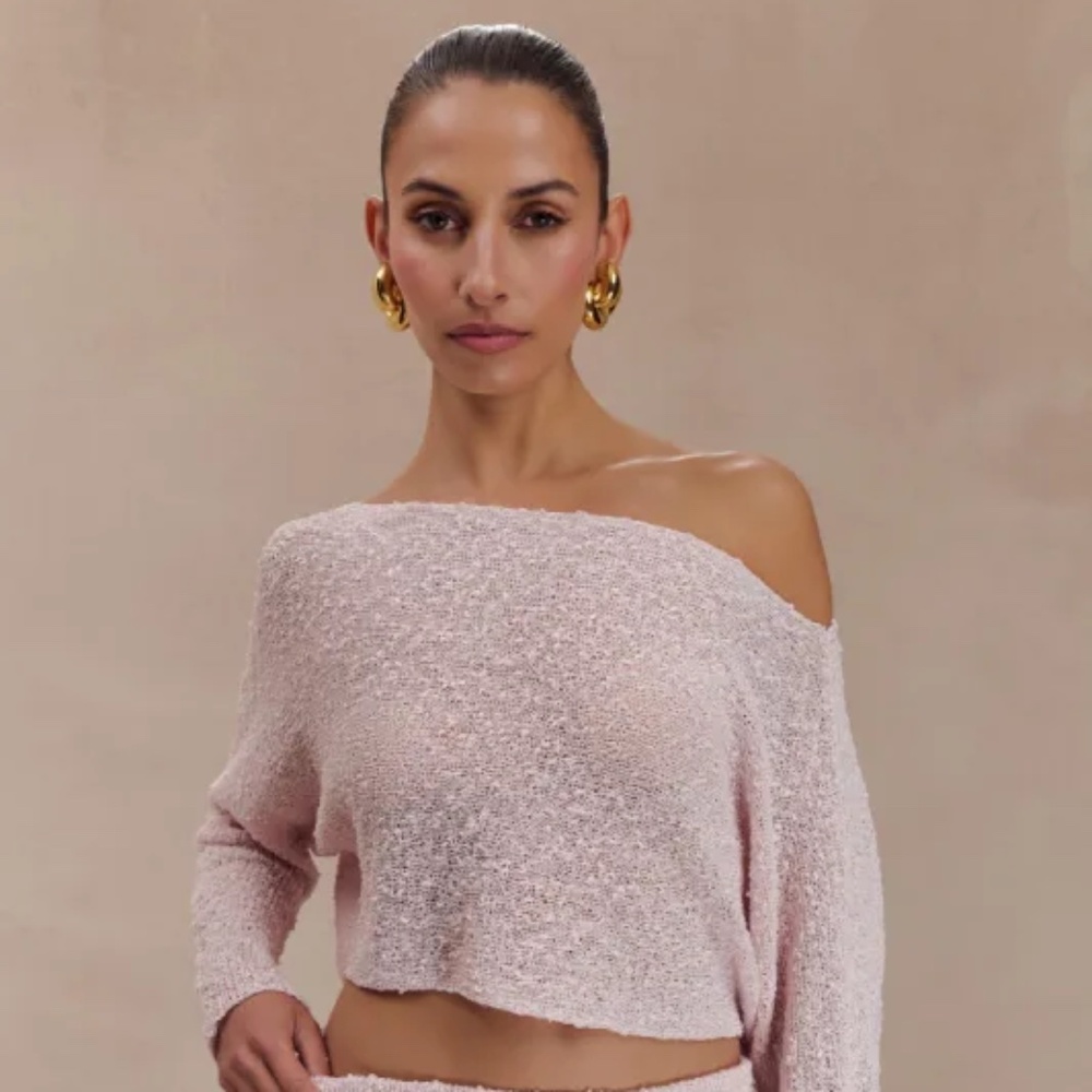 MESHKI Petra Long Sleeve Knit Crop Top - Misty Rose S
